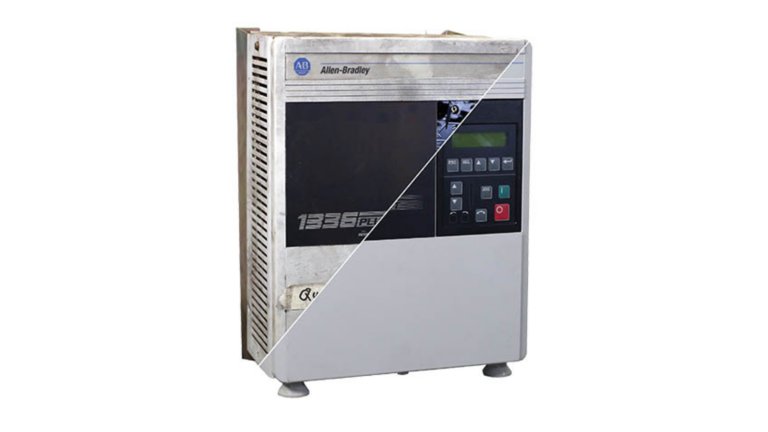 维修前后的 Allen-Bradley 1336 Plus 可调频式交流变频器。