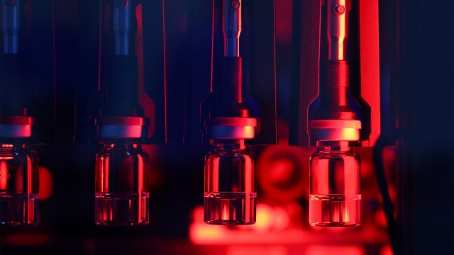 Glass vials of Covid-19 vaccine on the production line