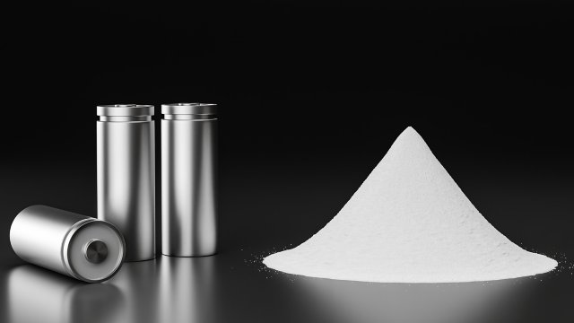Pile of lithium-rich salt material from deposits for Li-Ion battery manufacturing in EV industry, Lithium hexafluorophosphate extract from rechargeable energy cell in recycling process 3D illustration.